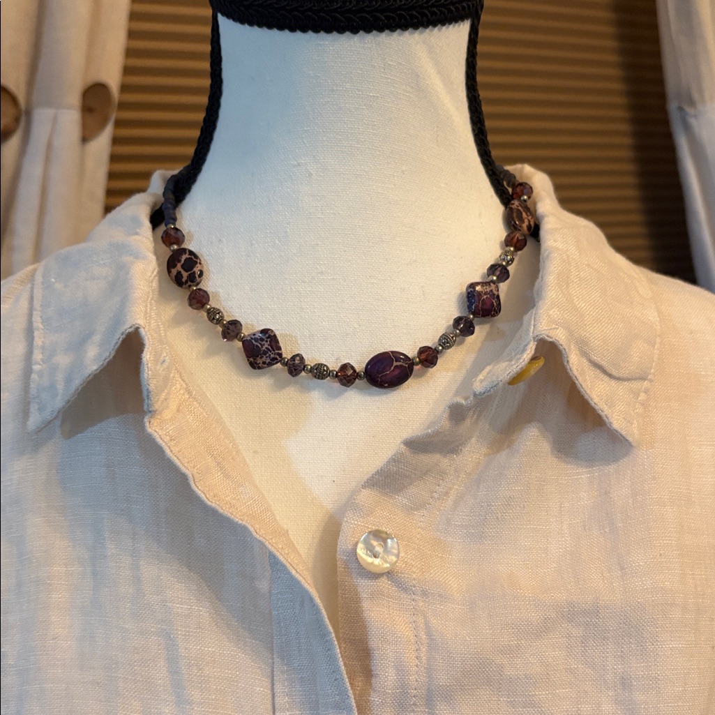 Elegant Purple Stone Necklace And Earring Set
